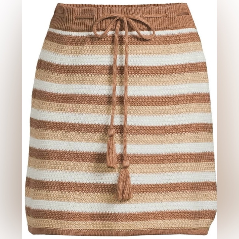 MADDEN NYC Brown and Tan A-Line Mini Skirt with Tie Front Size XXL
